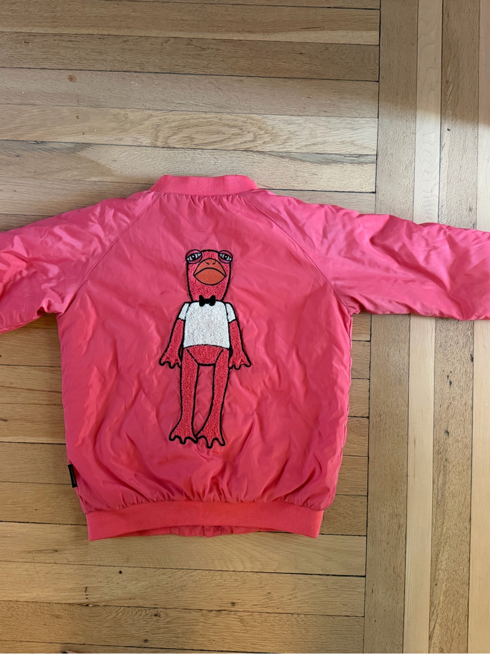 Mini Rodini Hot Pink Kids Bomber Jacket with Embroidered Frog